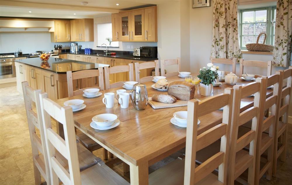 Kitchen with large breakfast table and granite topped island (photo 2) at Todd Hills Hall Farmhouse, Melmerby