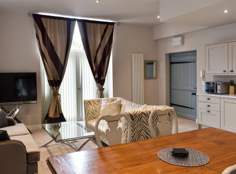 Open plan living space at Tomlinsons Apartment in Rothbury, Northumberland