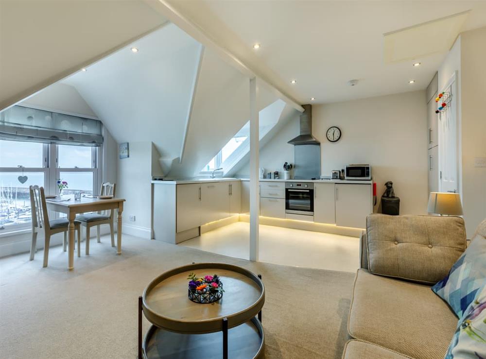 Open plan living space at Toms Nest in Brixham, Devon