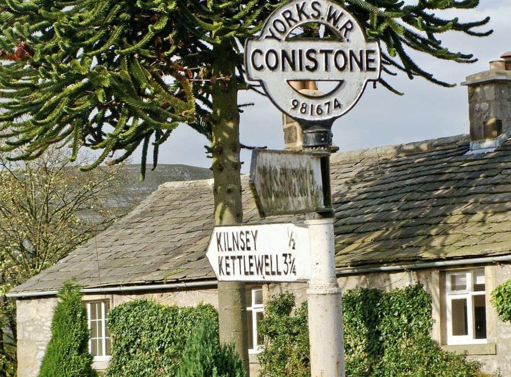 Coniston village signpost at Tophams Laithe in Conistone with Kilnsey, Grassington, North Yorkshire