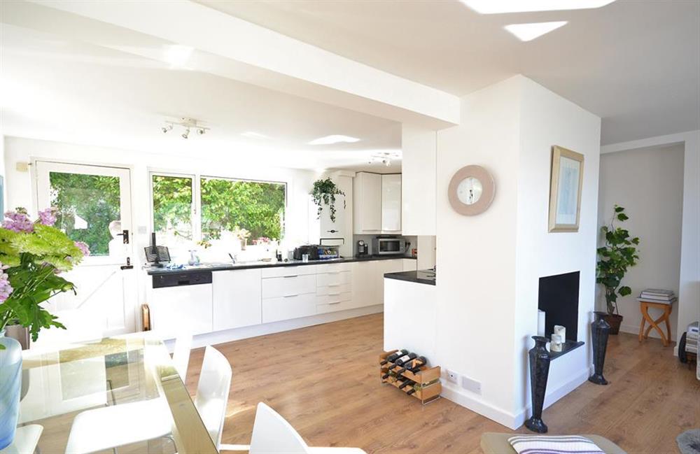 The bright and airy open plan kitchen dining room at Topsides, Fowey