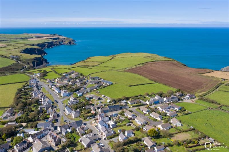 Aerial View of Trefin and Pembrokeshire Coast at Torbant Fach, Trefin