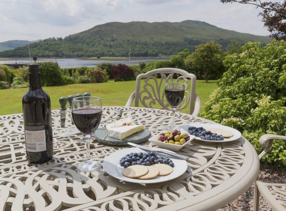 Enjoy a bite to eat on the terrace at Torfern in Corpach, near Fort William, Inverness-Shire