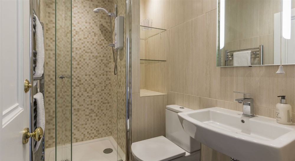 The shower room at Towan Cottage in Roseland, Cornwall