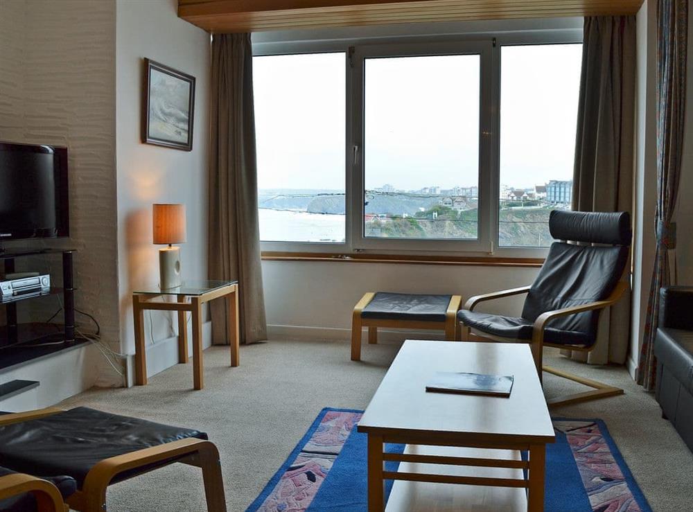 Cosy living area with amazing views at Towan View in Newquay, Cornwall