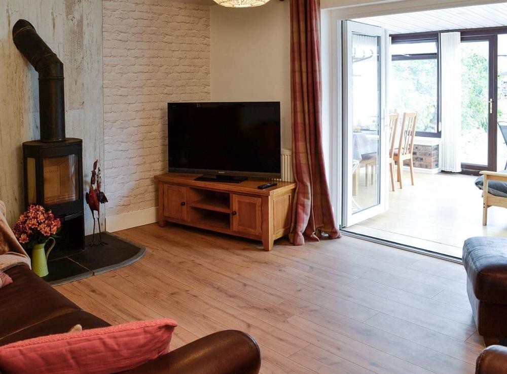 Living room with wood burner at Townend Cottage in Wiggonby, near Carlisle, Cumbria
