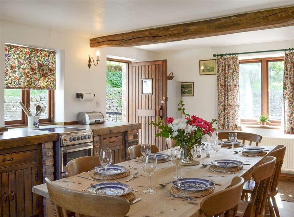 Attractive farmhouse style kitchen and dining room at Townfield Farm in Kettleshulme, near Whaley Bridge, Derbyshire