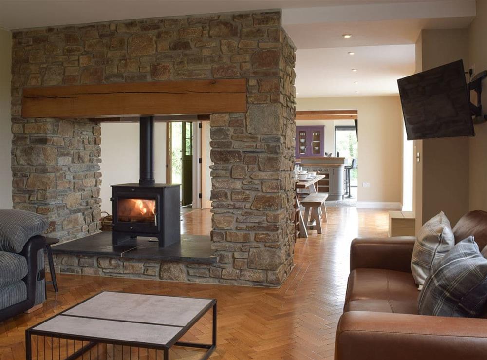 Living area with wood burner at Trecift in Llangoedmor, near Cardigan, Cardigan/Ceredigion, Dyfed