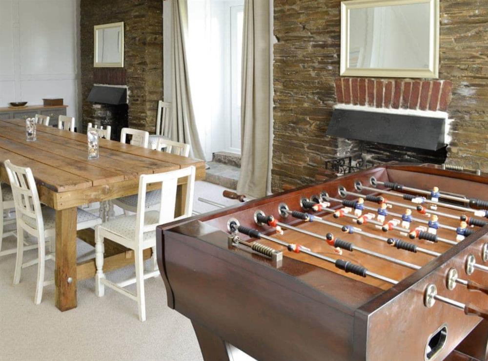 Table football within dining room at Treginegar Farmhouse in St Merryn, near Padstow, Cornwall