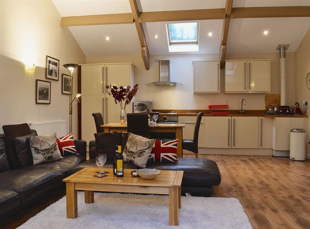 Open plan living/dining room/kitchen at Tregona in Buckland Monachorum, Devon., Great Britain