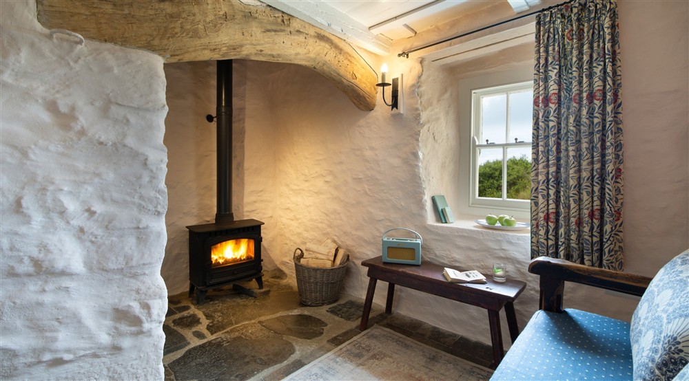 The woodburner in the parlour at Treleddyd Fawr Cottage in Haverfordwest, Pembrokeshire