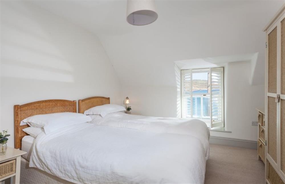 Trevarrow Cottage, Cornwall: Bedroom two with twin 3ft single beds and further sea views at Trevarrow Cottage, Coverack