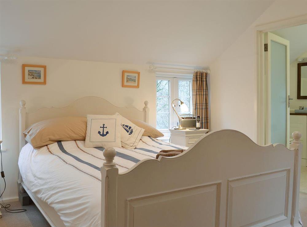 Double bedroom with en-suite at Treveth Cottage in Lamorna, near Penzance, Cornwall, England