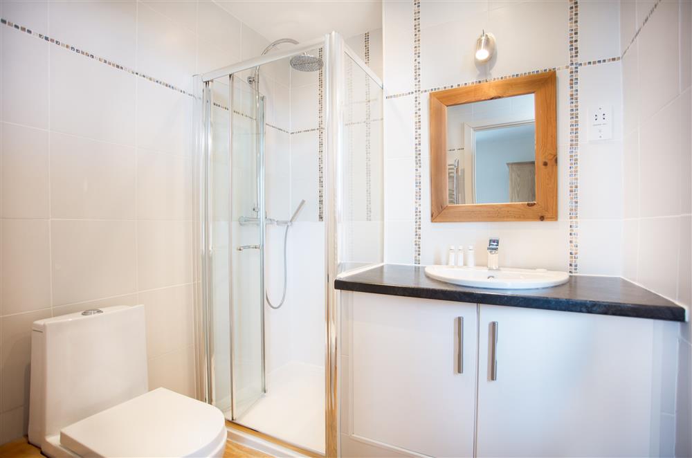 King-size bedroom en-suite shower room at Trewalder, Treyarnon Bay, St Merryn