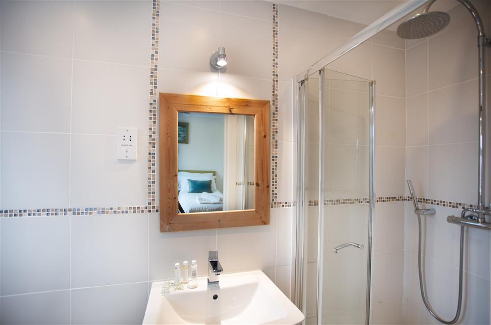 Twin bedroom en-suite shower room at Trewalder, Treyarnon Bay, St Merryn