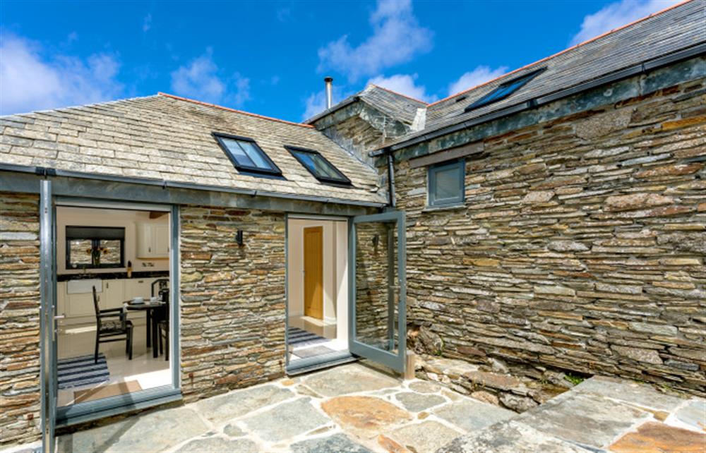 The courtyard outside the kitchen at Trewethan Barn, Tintagel