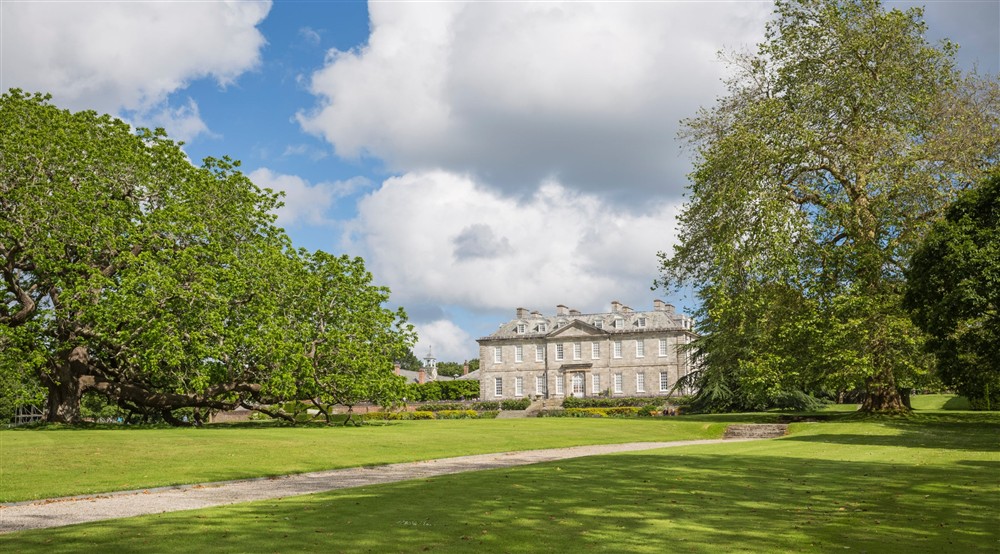 The north front of Antony House, Cornwall at Triggabrowne Meadow Cottage in Lanteglos-by-fowey, Cornwall