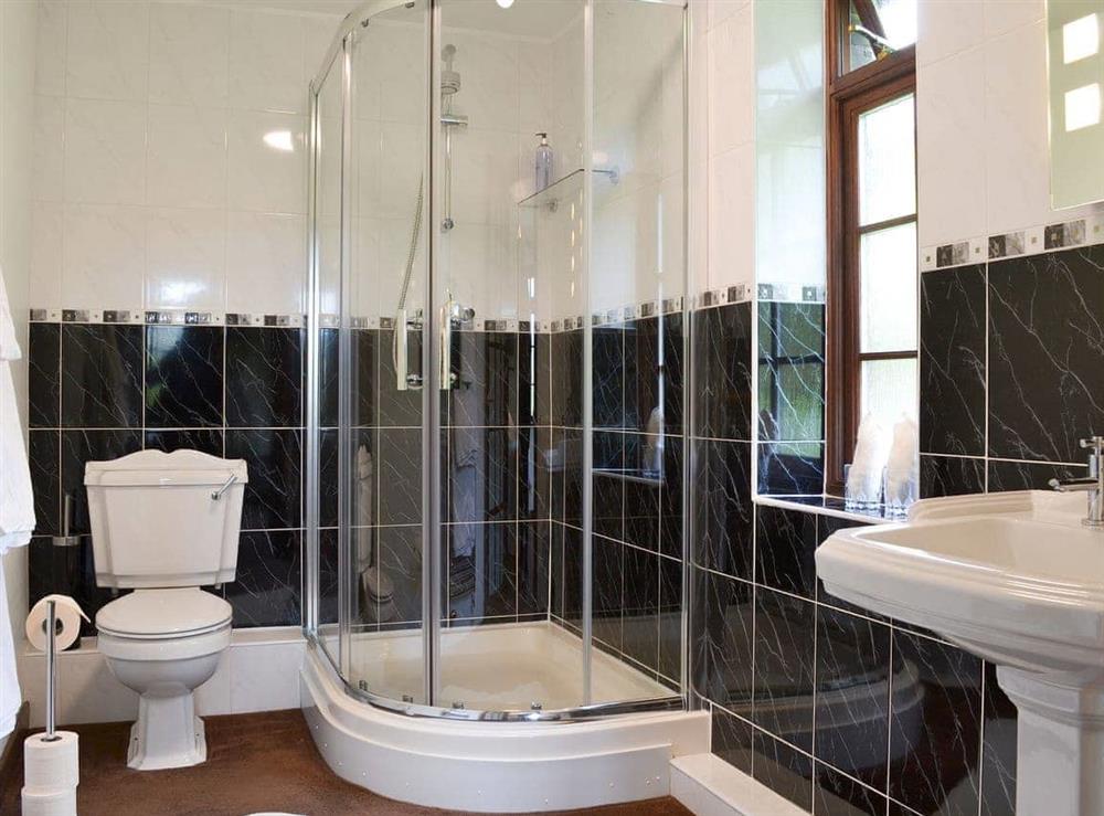 En-suite shower room at Tripp Cottage in St Neot, near Liskeard, Cornwall