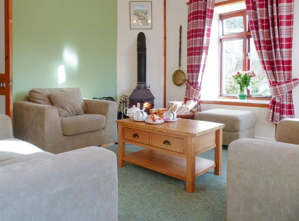 Welcoming living room with wood burner at Stream Cottage, 