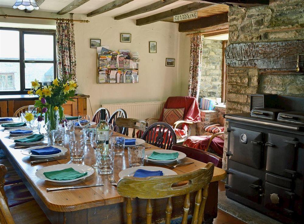 Dining Area full of character at Trowley Farmhouse in near Painscastle, Hay-on-Wye, Powys