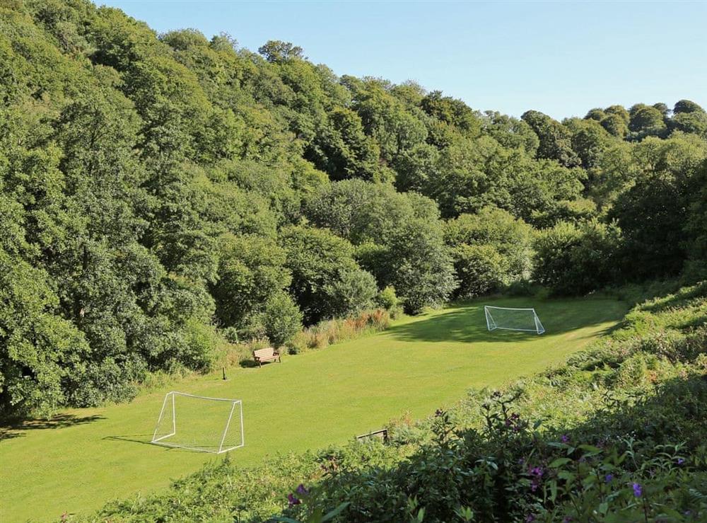 Football field at Tuckenhay Mill House in Bow Creek, Nr Totnes, South Devon., Great Britain