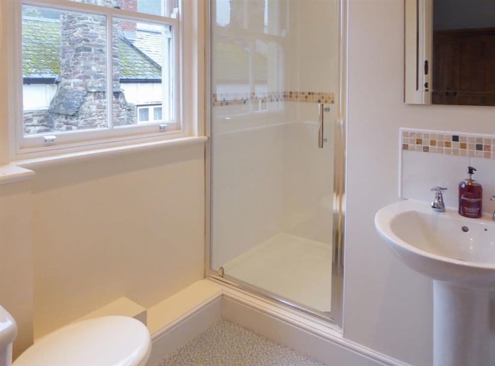 En-suite shower room at Tuppence Cottage in Dulverton, Somerset