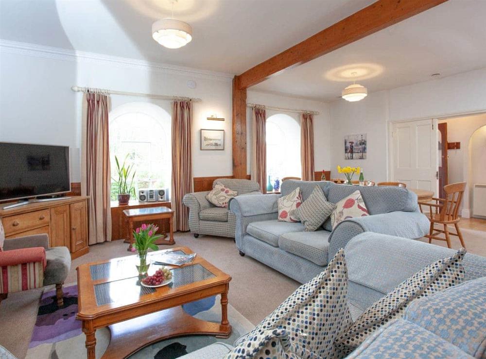 Open plan living space at Turbine Cottage in Bow Creek, Nr Totnes, South Devon., Great Britain