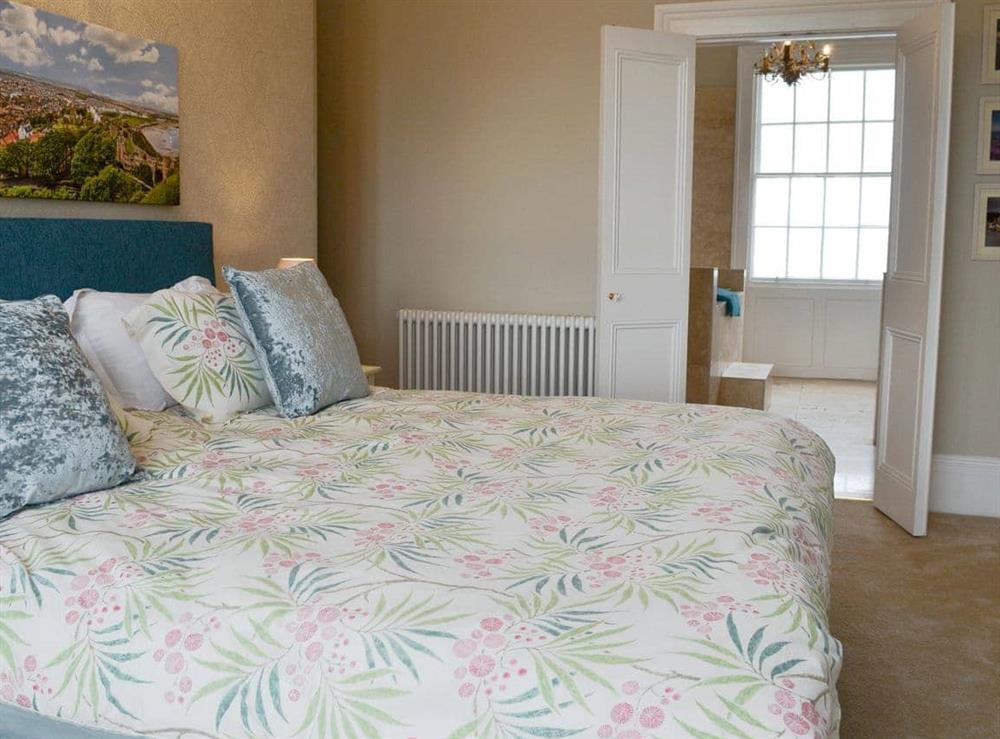 Double bedroom with en-suite bathroom at Twin Bays House in Scarborough, North Yorkshire., Great Britain