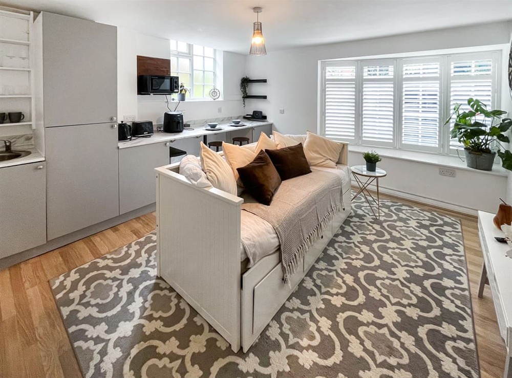 Open plan living space at Twin Pines in Kenley, near Surrey, England