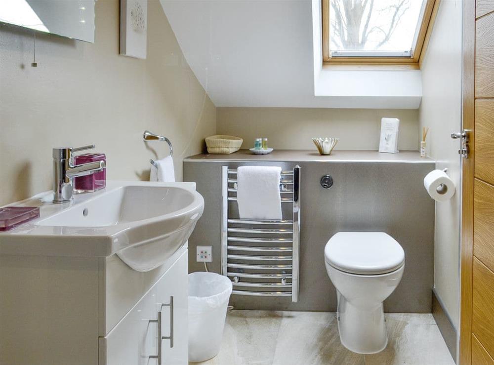 En-suite shower room with heated towel rail at Ty Bach Twt in Dyffryn Ardudwy, near Barmouth, Gwynedd
