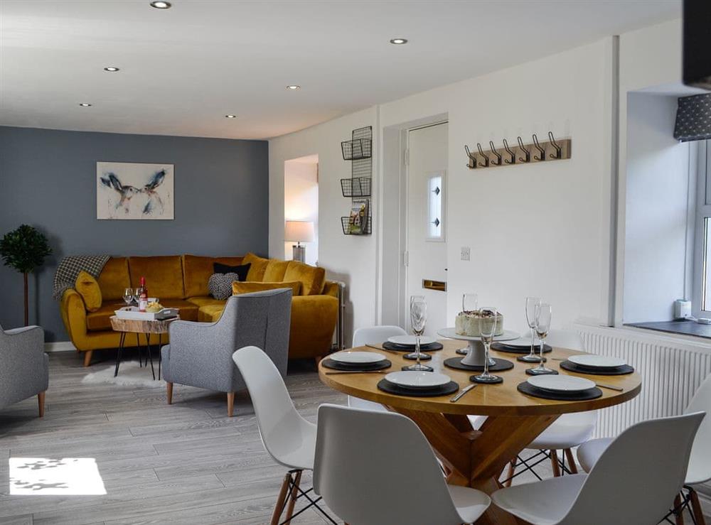 Open plan living space at Ty Canol in Llansaint, near Kidwelly, Carmarthenshire, Dyfed