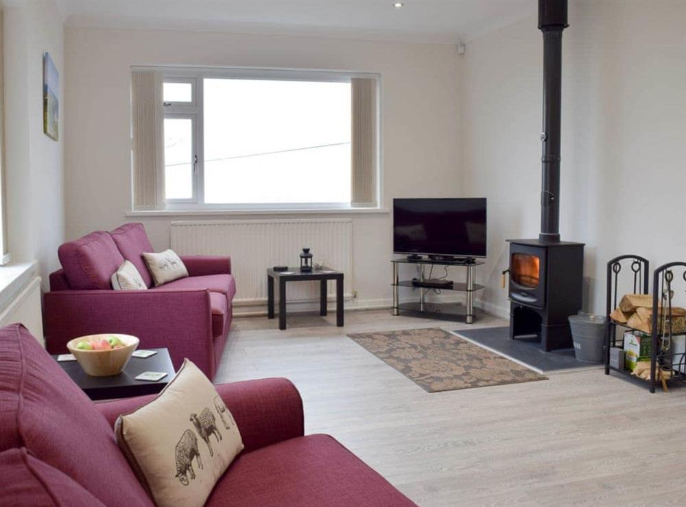 Spacious living room with wood burner at Ty Howton in Craig-Cefn-Parc, near Clydach, West Glamorgan