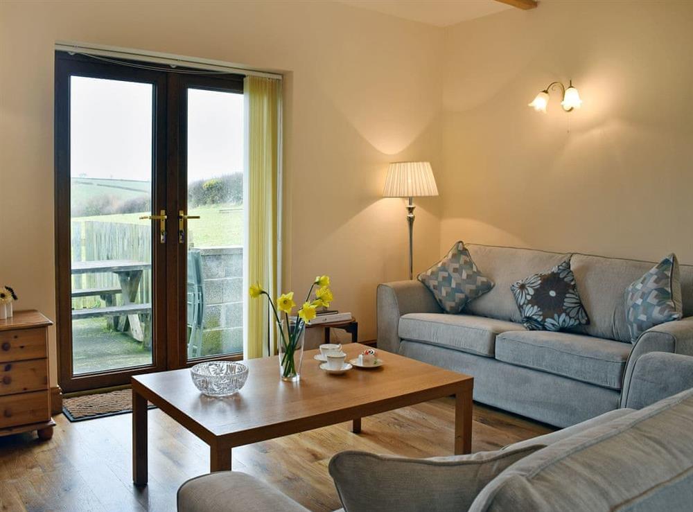 Welcoming living area with French doors leading to patio at Ty Nant in Llanon, near Aberaeron, Cardigan/Ceredigion, Dyfed
