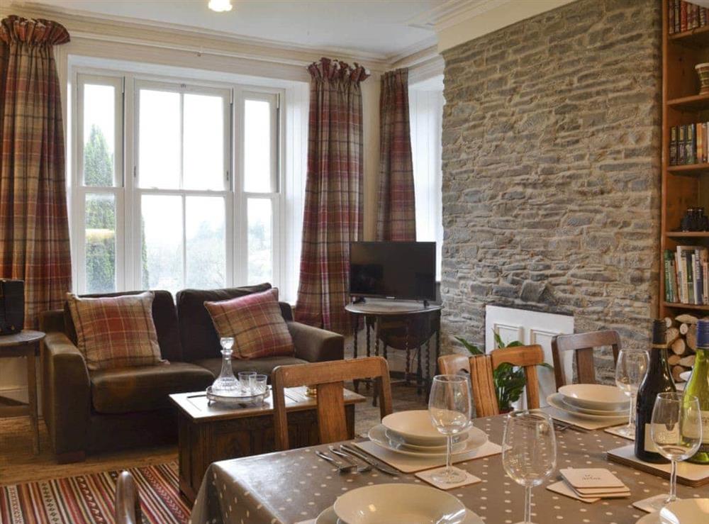 Second living area within open plan living space at Tyllwyd Farmhouse in Capel Bangor, near Aberystwyth, Dyfed