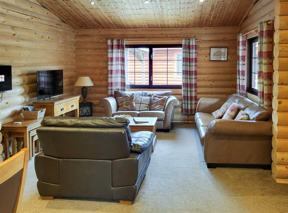 Living area at Tyne Log Cabin in Felton, near Morpeth, Northumberland