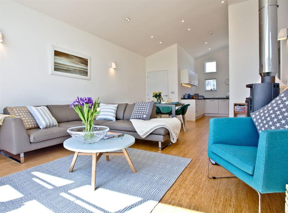 Open plan living space at Una Argentum 60 in Una St Ives, Cornwall