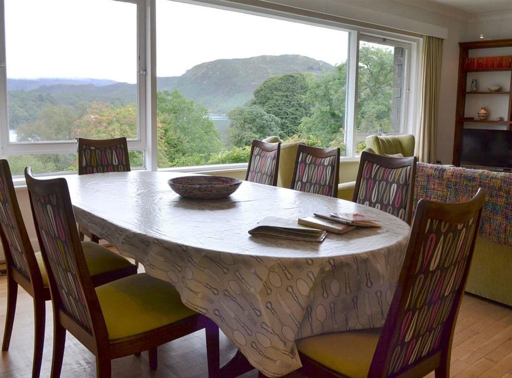 Inviting dining are looking out to spectacular scenery at Unerigg in Grasmere, Cumbria