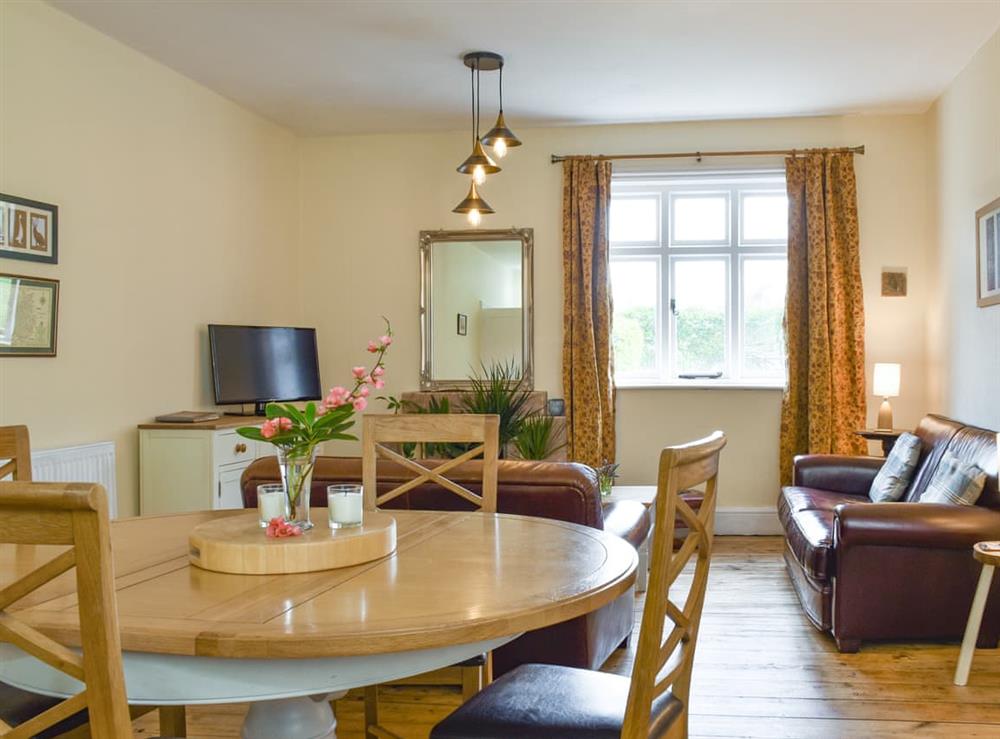 Open plan living space at Upper Broughton Farm Cottage in Banks Head, near Bishop’s Castle, Shropshire