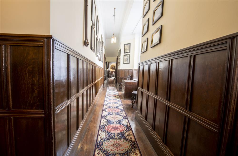 Hallway with oak panelling at Upper Helmsley Hall, York