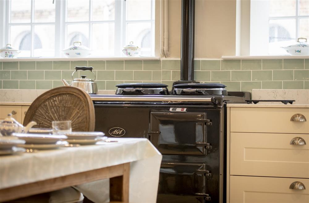 Kitchen with Aga range cooker at Upper Helmsley Hall, York