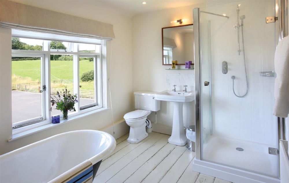 Family bathroom with separate shower at Upper Mowley, Titley