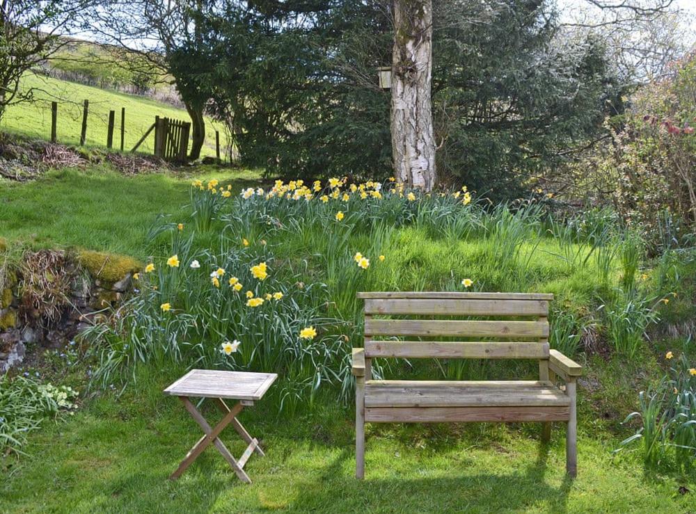 Peaceful sitting-out-area at Upper Stanbatch Cottage in Wentnor, near Bishops Castle, Shropshire