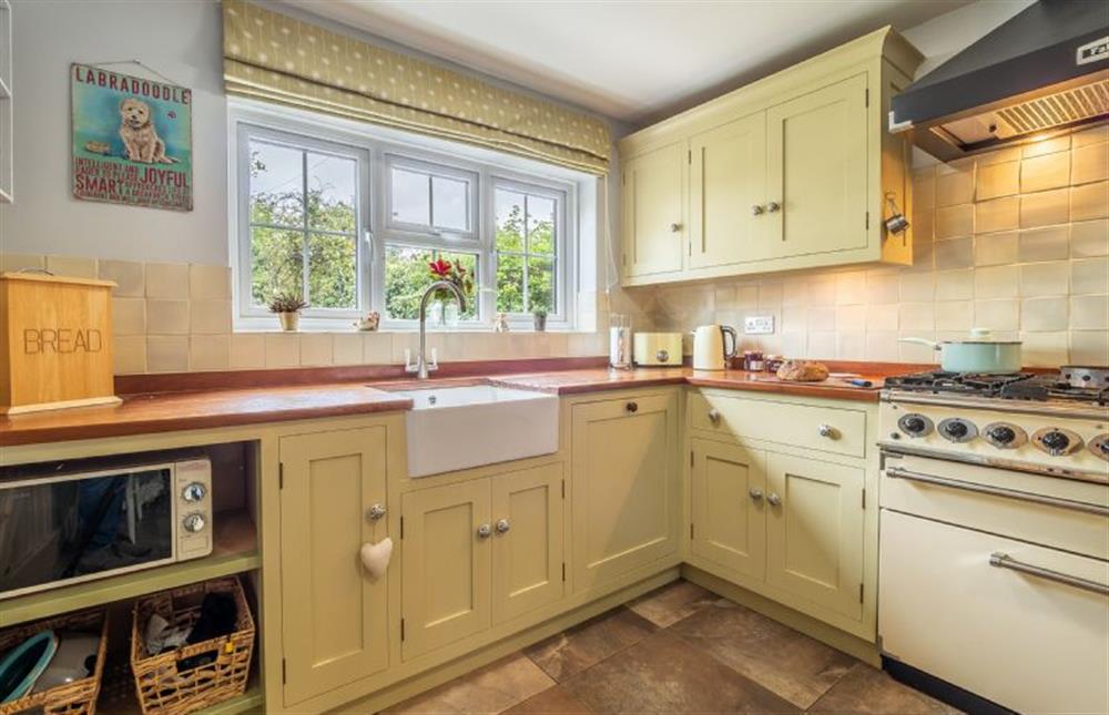 Kitchen with butlers sink at Valentine Cottage, Snape Watering