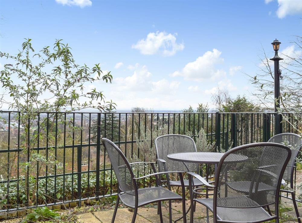 Sitting out area with stunning views at Valeview Cottage in Great Malvern, Worcestershire, England