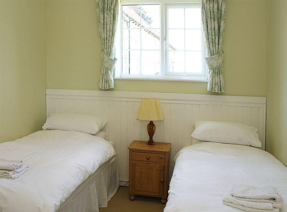 Twin bedroom at Valley Farm Cottage in Sudbourne, Orford, Suffolk., Great Britain