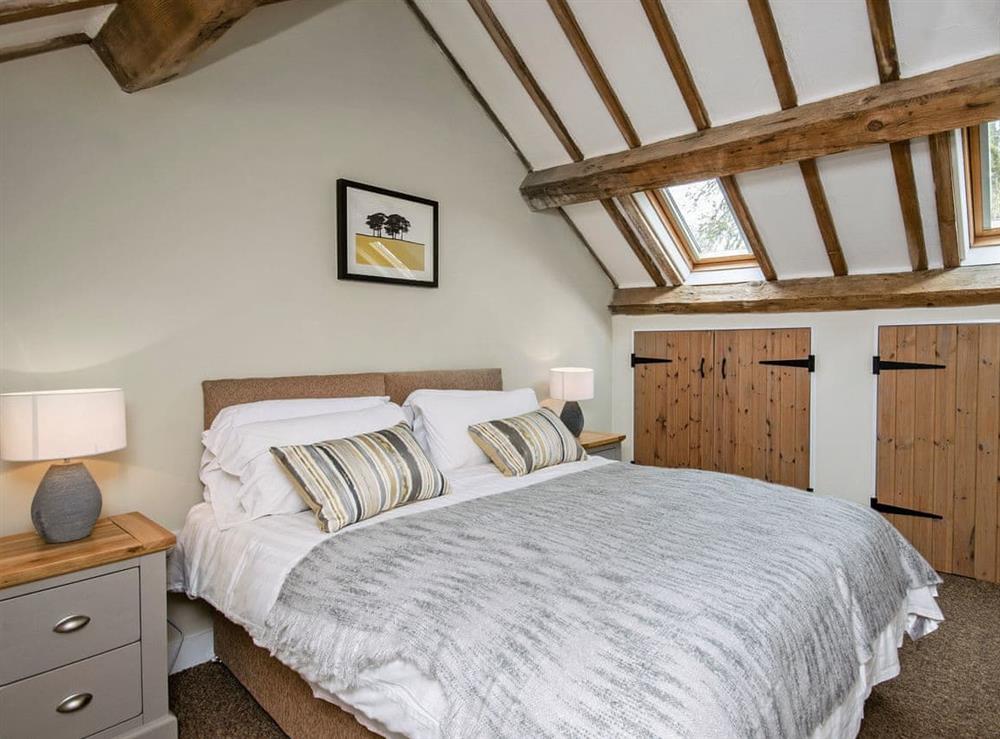 Beautifully decorated double bedroom with en-suite shower cubicle at Valley View Barn in Bradbourne, near Ashbourne, Derbyshire