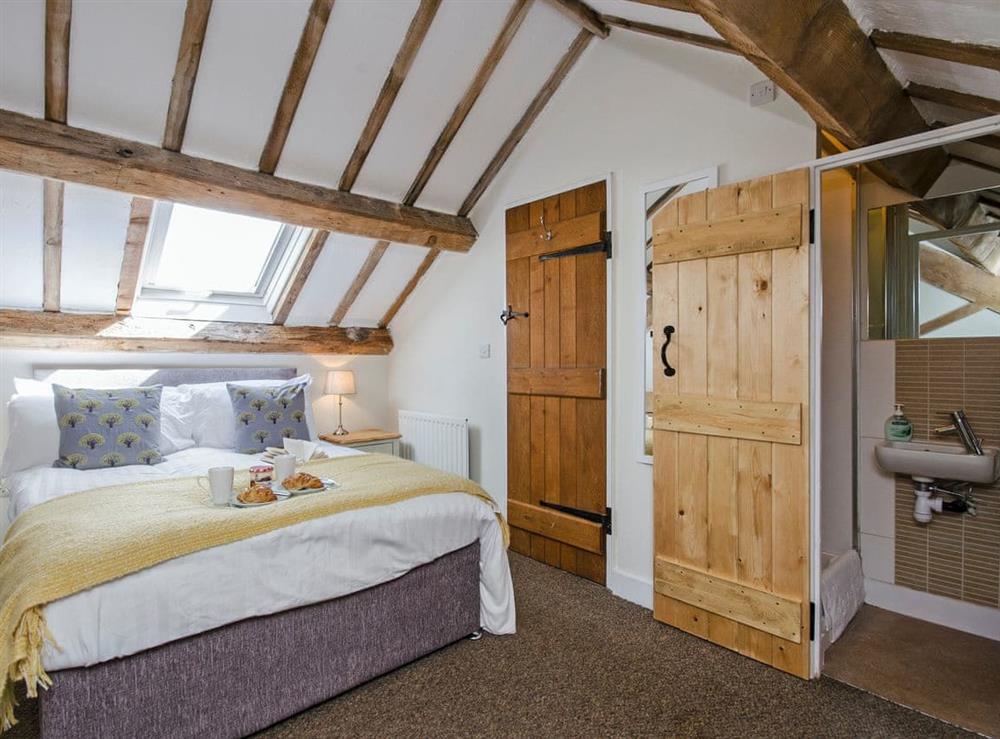 Tastefully furnished double bedroom with en-suite shower cubicle at Valley View Barn in Bradbourne, near Ashbourne, Derbyshire