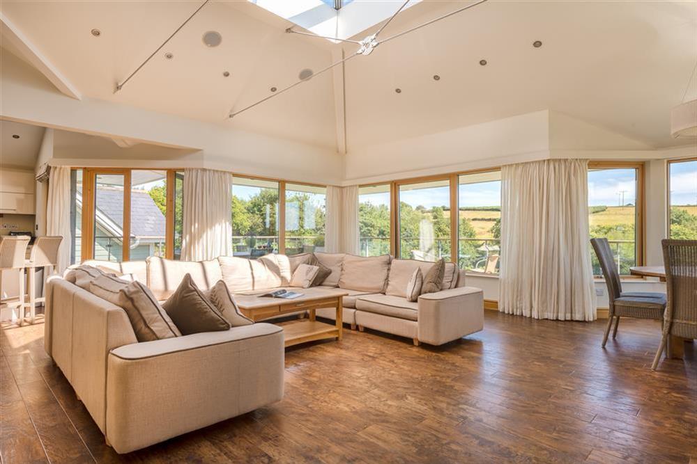 Impressive first floor living room with a cathedral ceiling and spectacular views at Vantage Point in Hillfield, Dartmouth