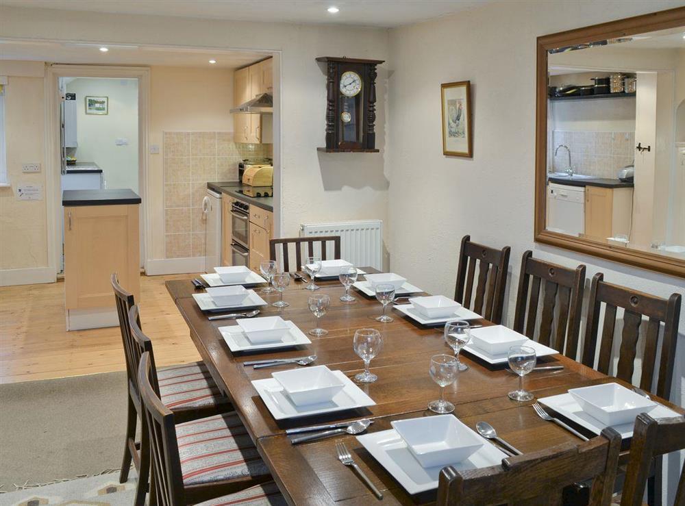 Spacious dining area adjoins well-equipped fitted kitchen at Varley House in Saxmundham, Suffolk