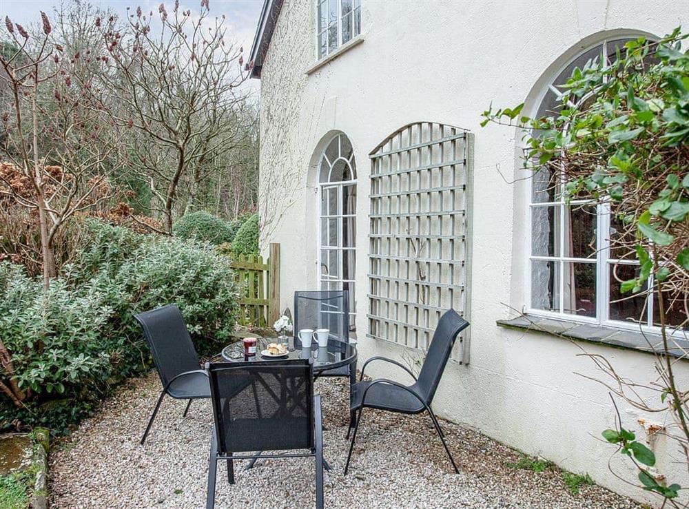 Sitting-out-area at Vat House in Bow Creek, Nr Totnes, South Devon., Great Britain
